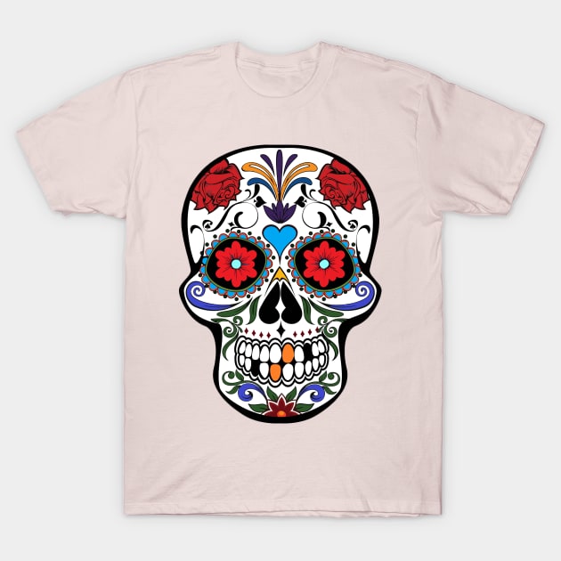 Skull, design for the day of the dead. A  beautiful skull design for the day of the dead. T-Shirt by Blue Heart Design